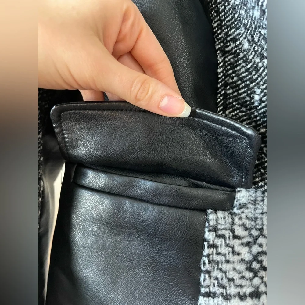 VENUS Women's Black, White and Gray Faux Leather Asymmetrical Zippered Jacket - Picture 6 of 7